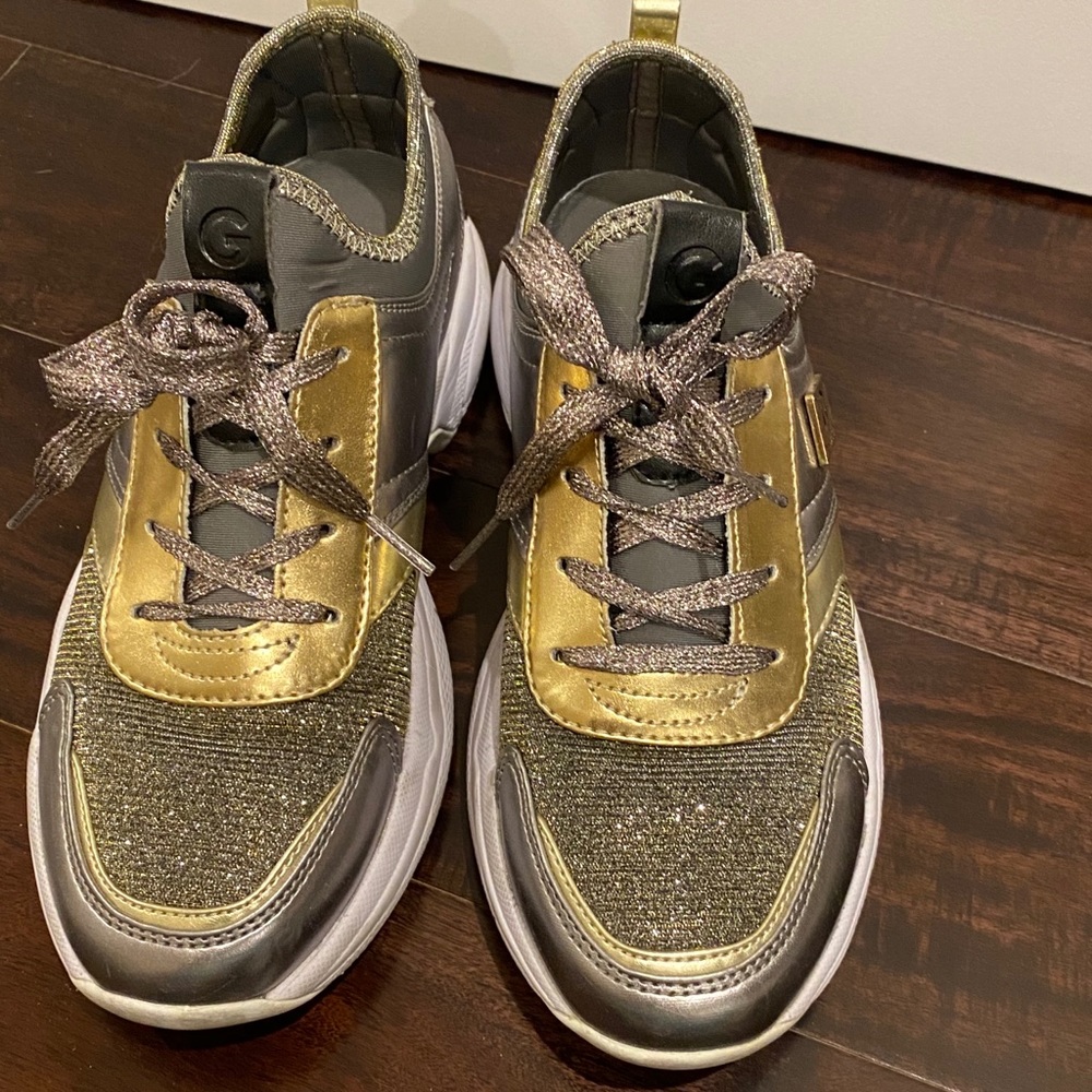 Guess Gold Sneakers with Pewter Leather. Size 8
